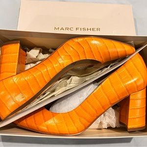 New Marc Fisher Women's Orange Croc-Embossed Heels